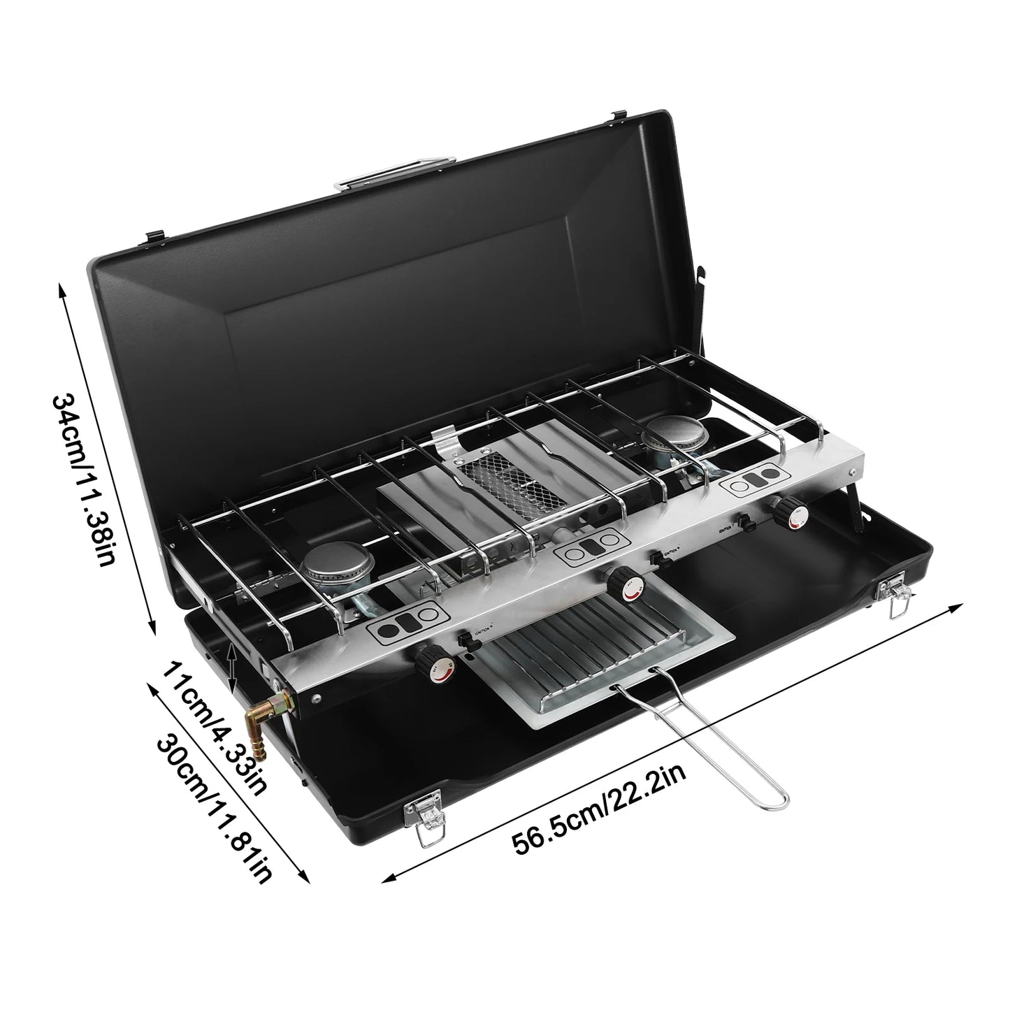 Campfire Grill] 3-Burner Durable Cold-Rolled Steel ,Windproof Lid, Camping & Outdoor Cooking