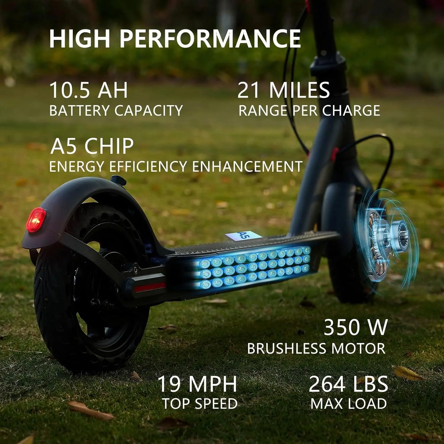 E-Scooter 36V 10.5AH High Capacity Battery 21Miles Long Range 19Mph 350 Motor 8.5Inch Tyres Foldable
