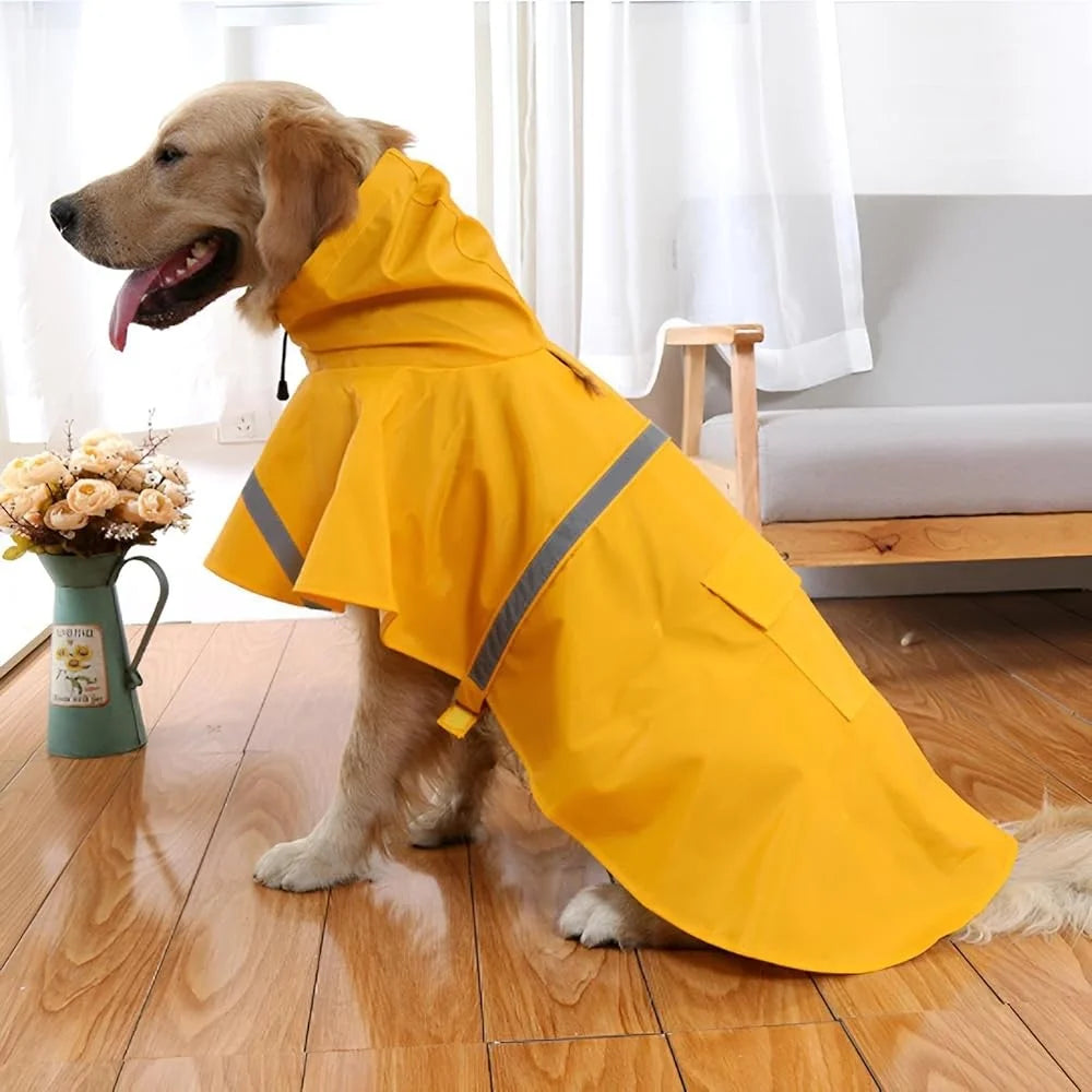 Large Dog Raincoat Waterproof Adjustable Lightweight Pet Poncho Hoodies Reflective Strip Rain Jacket