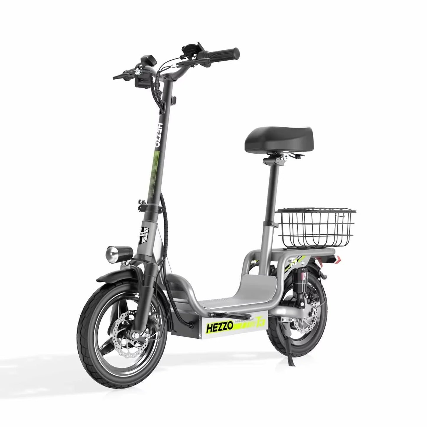 500W carbon steel front and rear dual disc brake bicycle for urban commuting with basket, adult