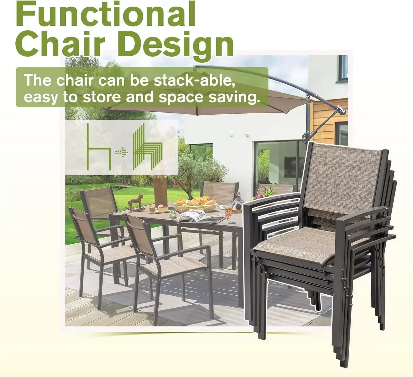 Patio Dining Set 7 Pieces Outdoor Furniture with Large Table and 6 Textilene Chairs