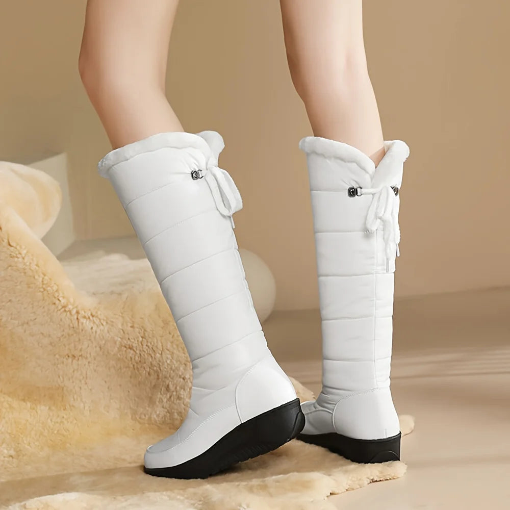 Women's Fuzzy Faux Fur Winter Snow Boots Fashion Wedges pull On Waterproof casual Comfy Knee High