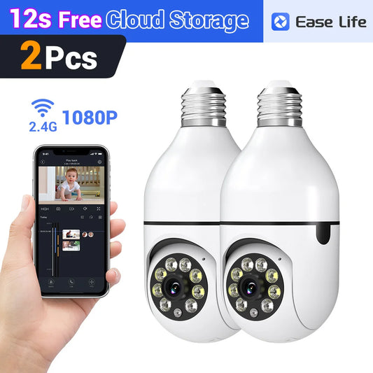 2Pc Ease Life APP-Light Bulb Security Cameras Wireless WiFi 5GHz, 360 %, E27 Light Socket Screw In