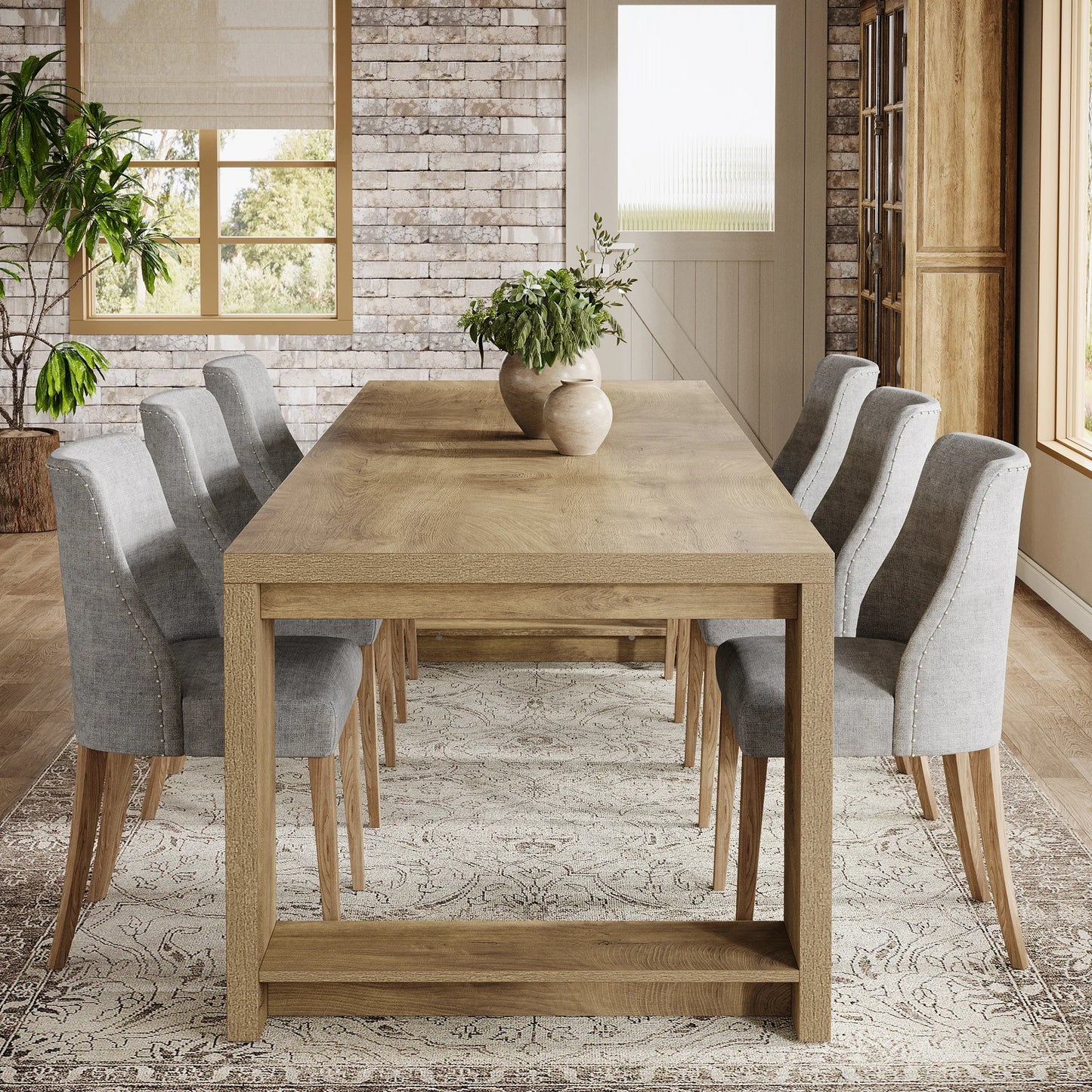 Tribesigns 86.61-Inch Dining Table for 6-8 People, Modern Long Kitchen Table,Pedestal Base, indoor