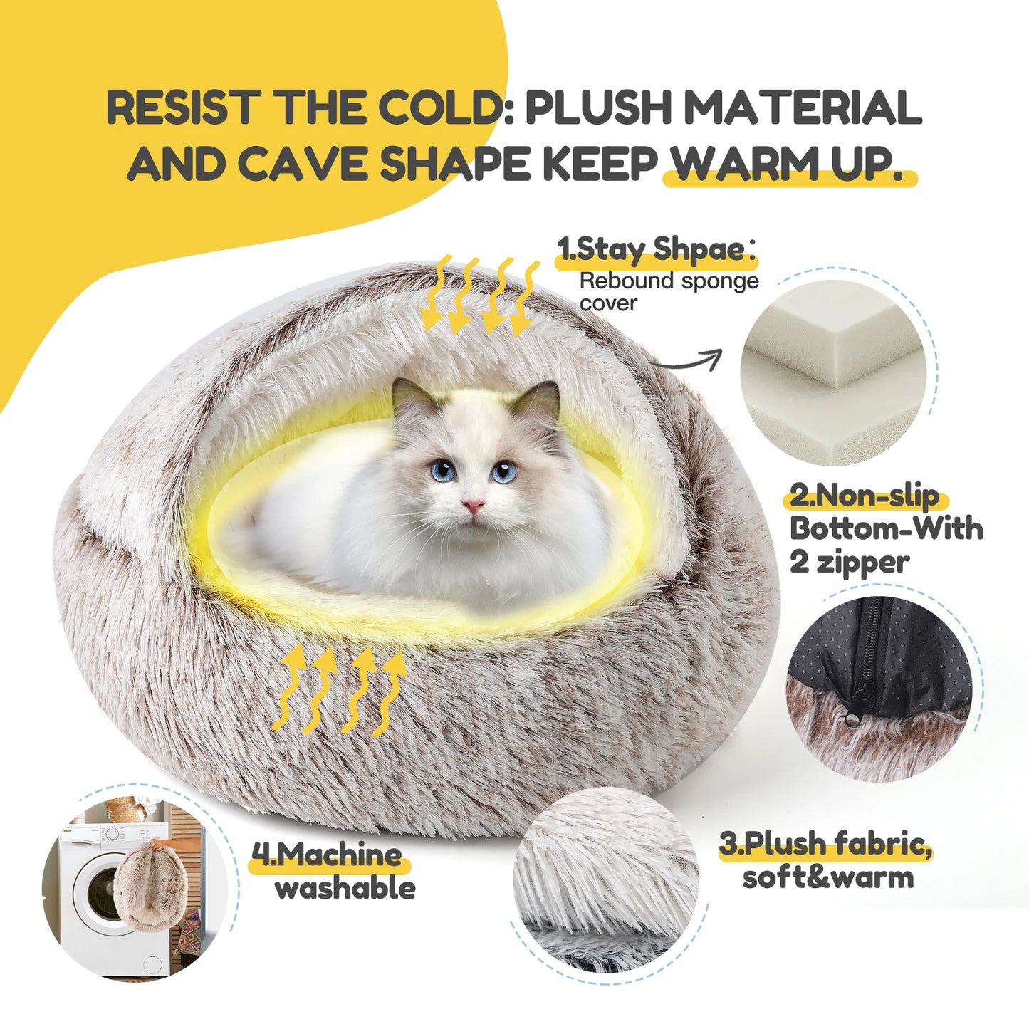 25'' Pet Cat /Dog Bed Nest Soft Comfortable Semi-enclosed Cat NestPet house