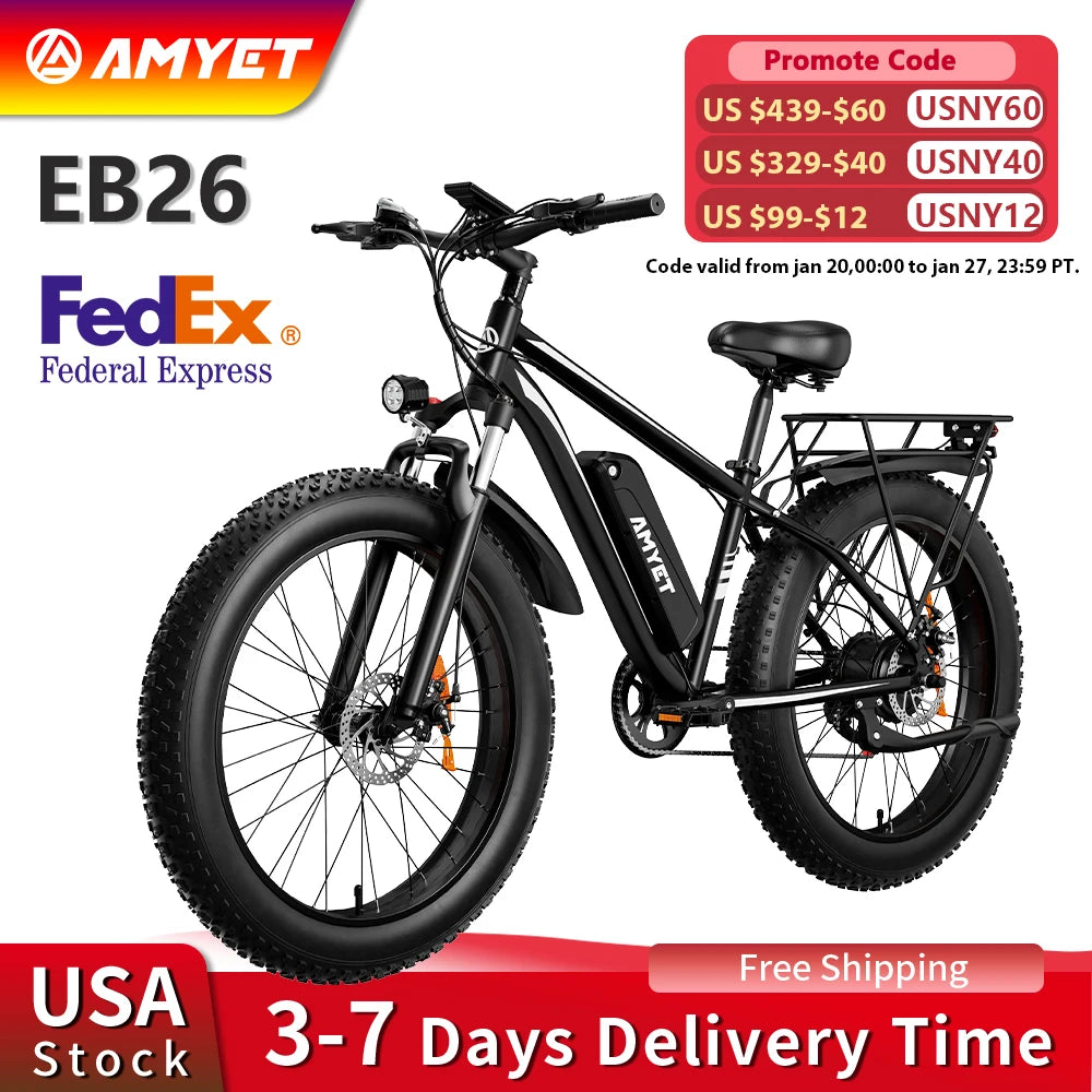 EB26 Electric Bike for Adults 1000W 48V 15AH  26" Fat Tire Mountain 31mph Dual Shock Absorber