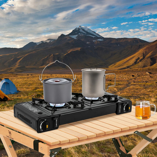 [Butane Camping Stove] Iron Copper Portable - 8x8in Stable Grate Auto Ignition