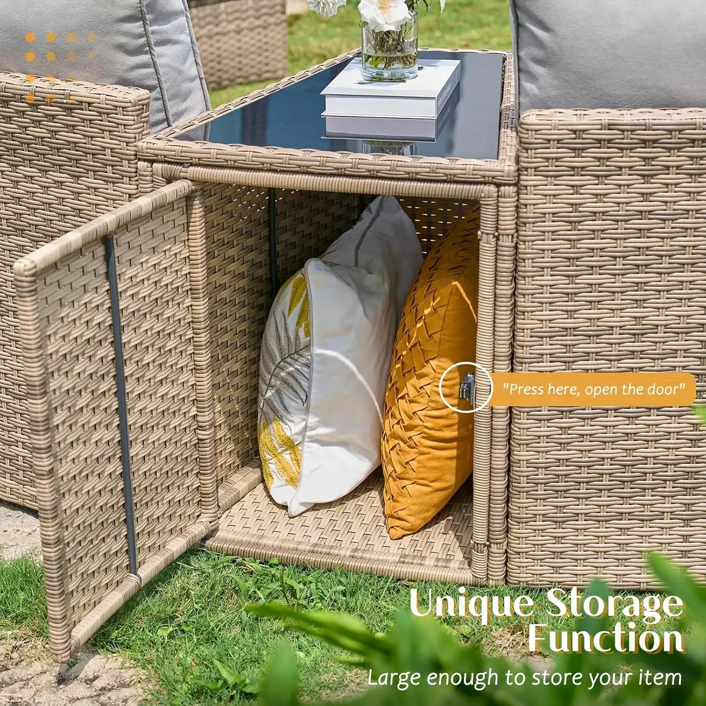 Patio Set,11 Piece Half-Moon Sectional Round Patio Furniture Set,Storage Wedge Table,for Backyard