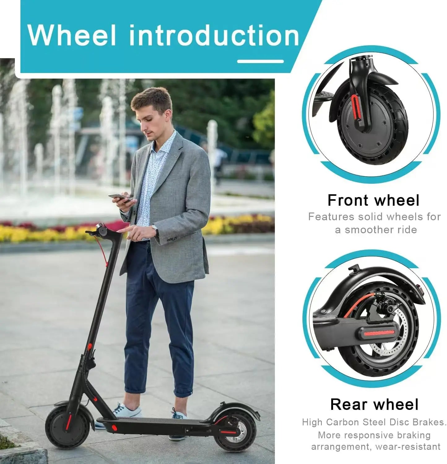 E-Scooter Foldable Waterproof Adultr 8.5 Inches Explosion-Proof Tire 36V 350W 10.4Ah Configuration