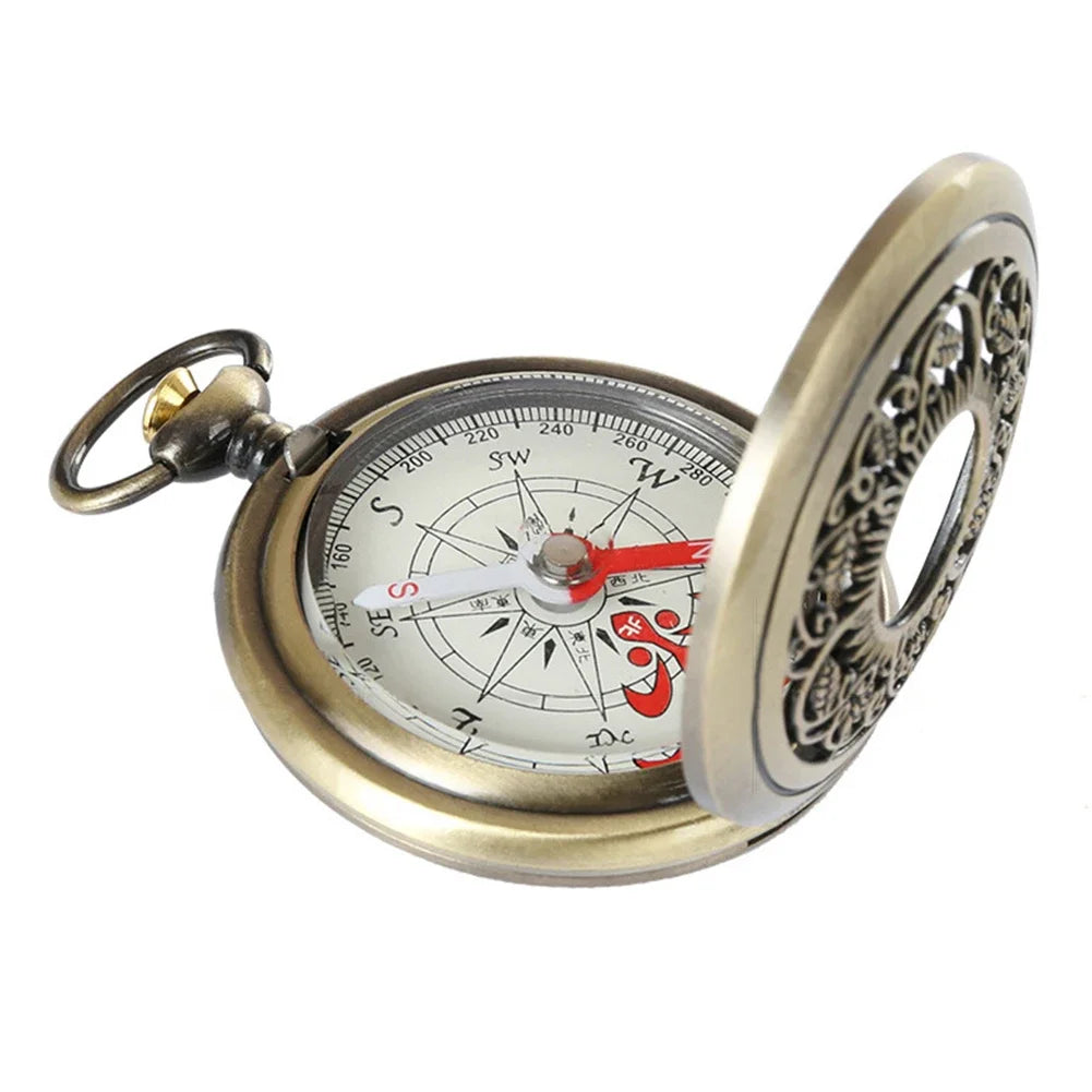 Vintage Bronze Pocket Compass ,Hiking Navigation Compass Kid Gift Tool Carabiner