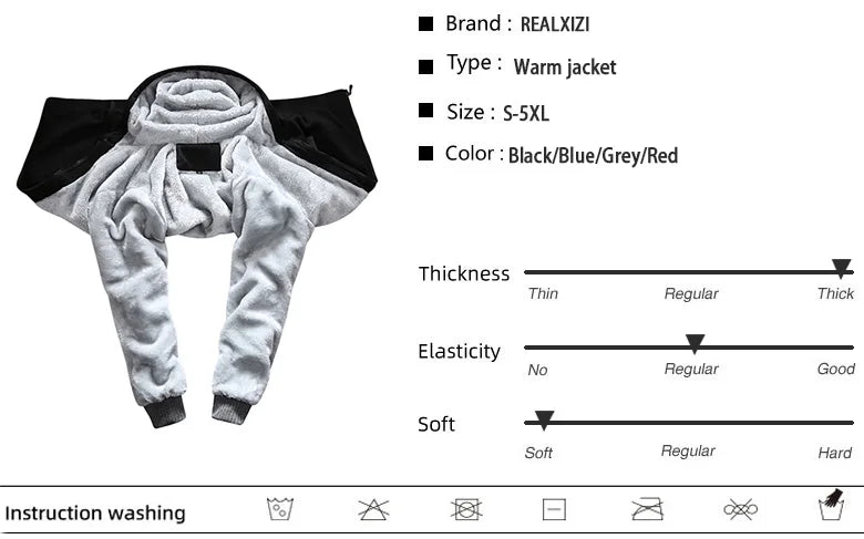 Winter Jacket Men Warm Thick Fleece Male Zipper Hooded  Outerwear Long Sleeves Sports Hoody