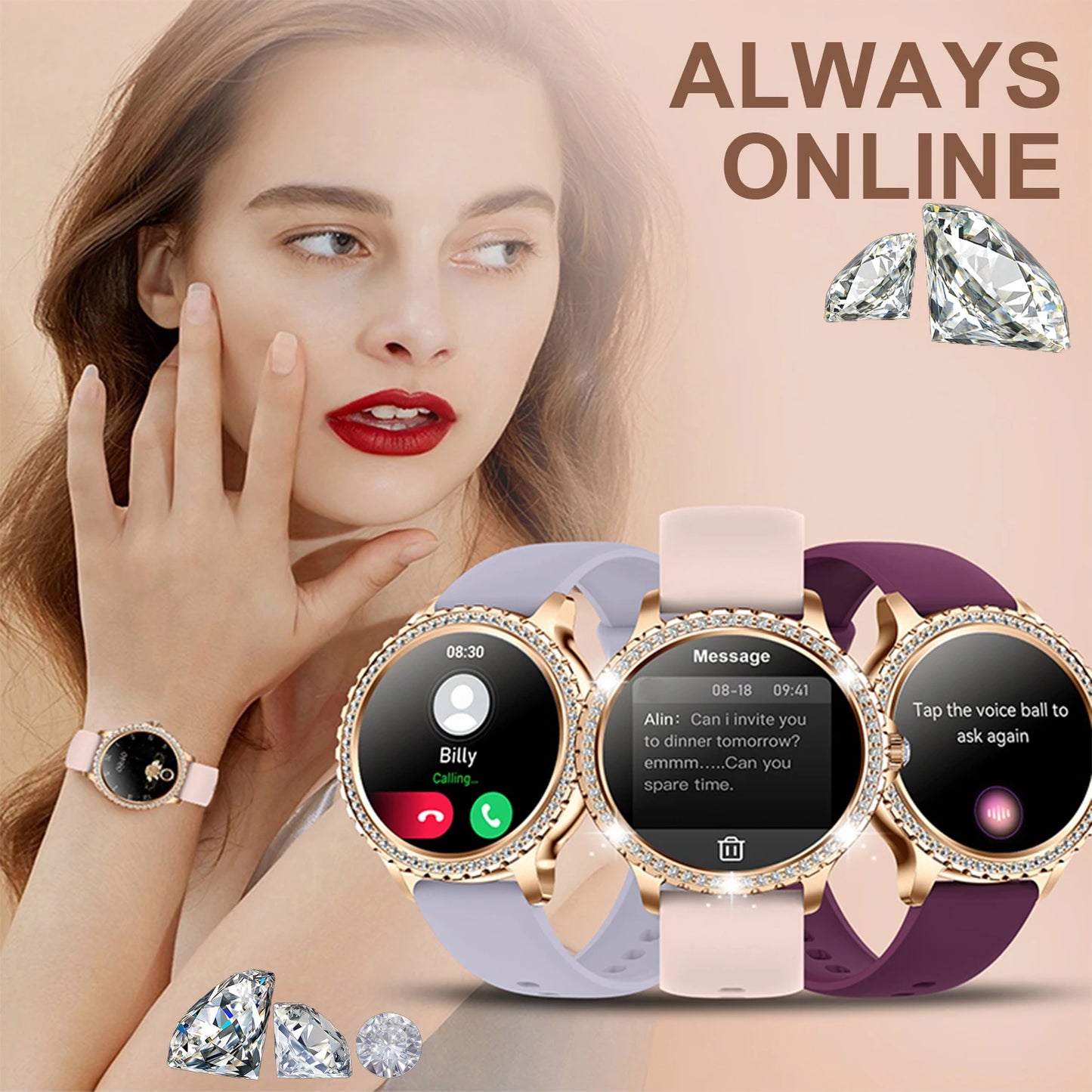 Smart Watch, women 1.32" Touchscreen Fitness Tracker, Wireless Calls, Music Time Display, Step Count