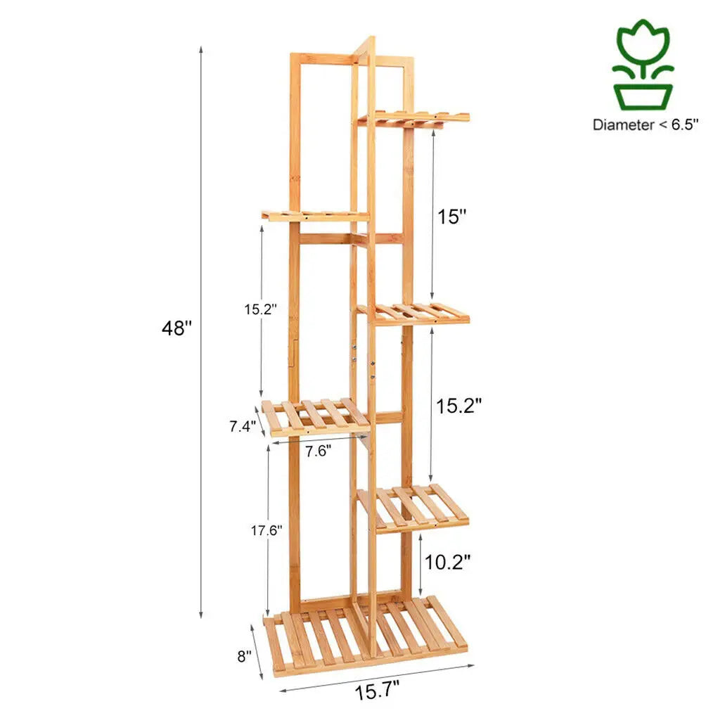 Bamboo 5 / 6  Tier  Plant Stand Rack Multiple Flower Pot Holder Display Shelving Unit for Patio
