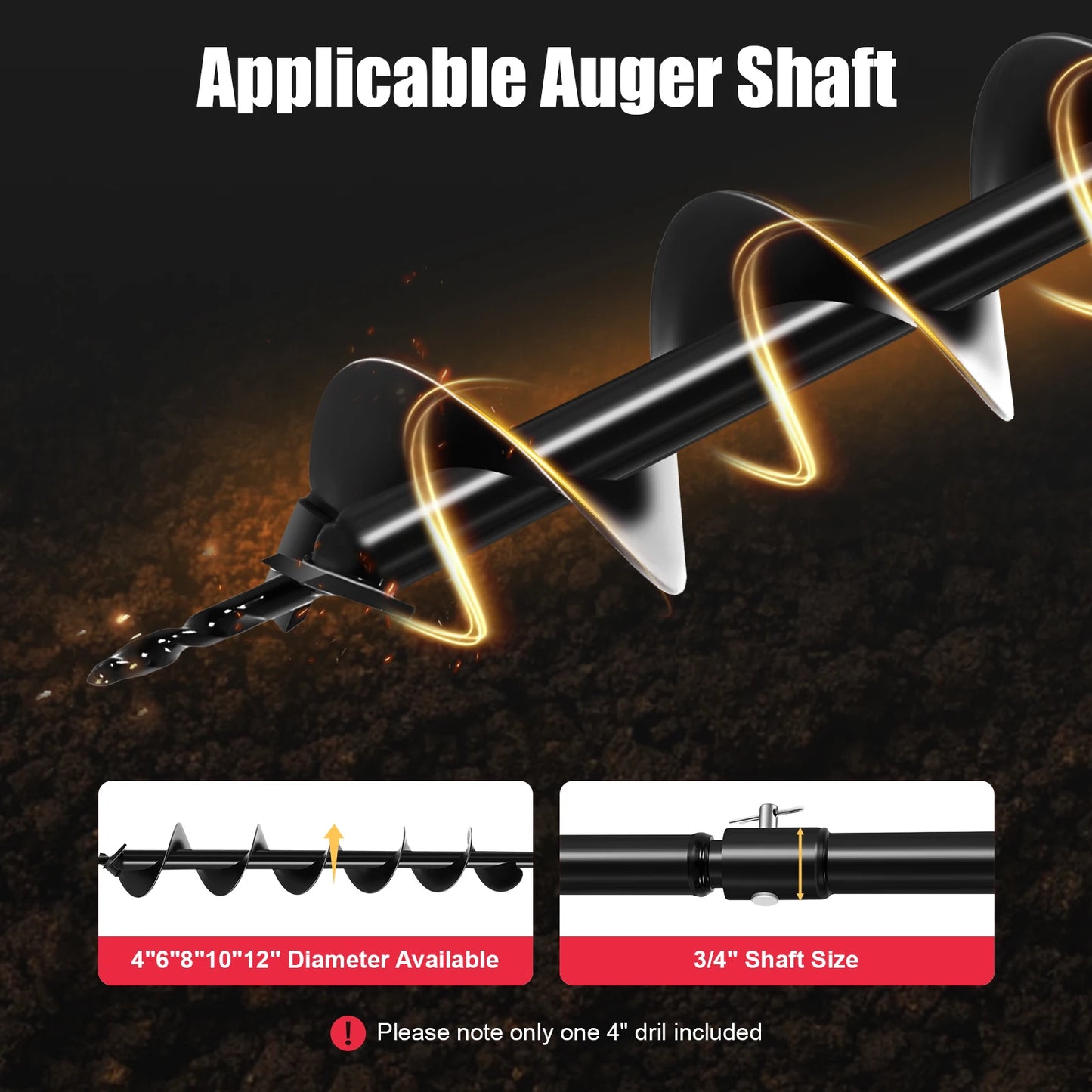 1.6HP Post Hole Digger – Powerful Soil Drill with Auger & Extension Rod for Fences, Trees, Shrubs