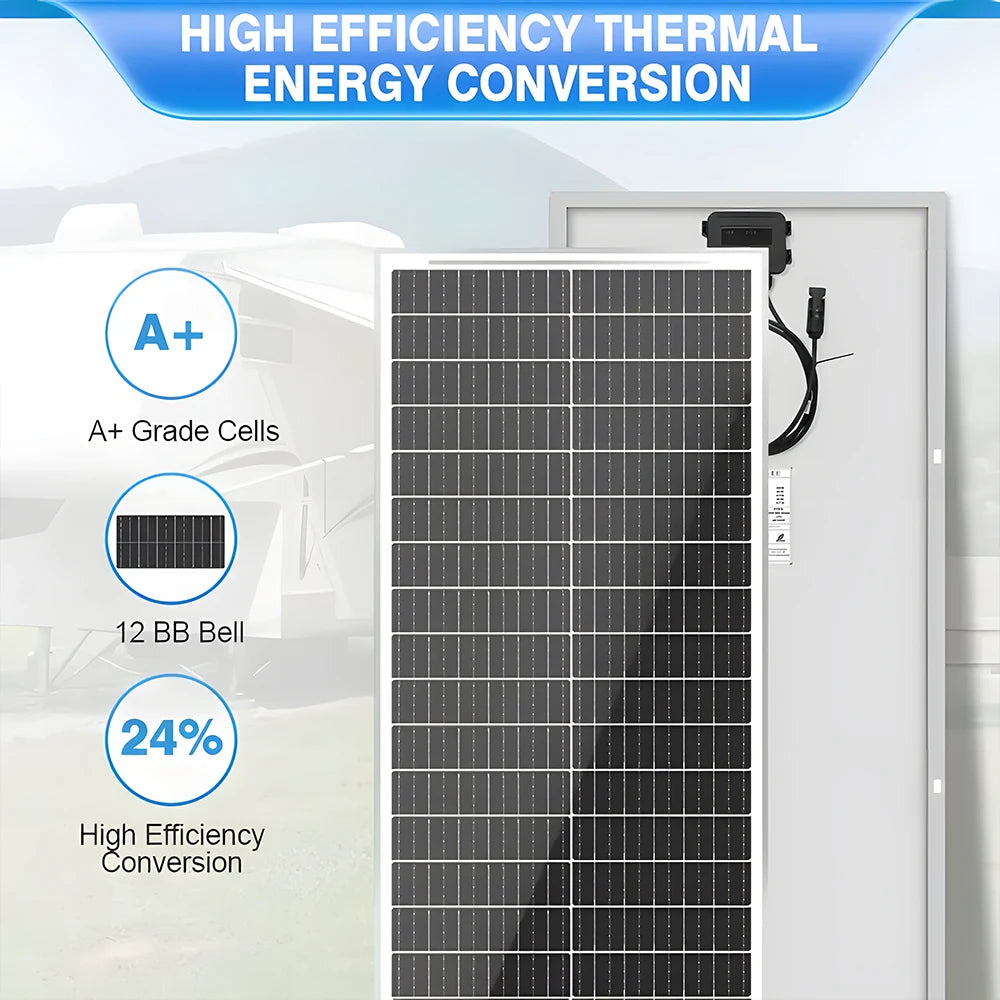 200W/100W 12V 12BB Monocrystalline Solar Panel High Efficiency Module Charge Battery for RV Trailer+