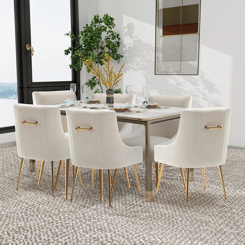 Modern Velvet 6 Dining Chairs, Upholstered Barrel Pleated Side Accent Chair for Bedroom,Living Room