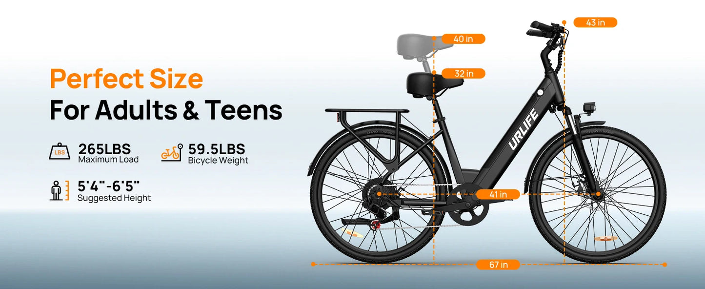 750W E-Bike Commuter 26x2" Tires 48V 10.4Ah Remove LCD Display 20MPH Speed 7-Speeds Hyd, Disc Brakes