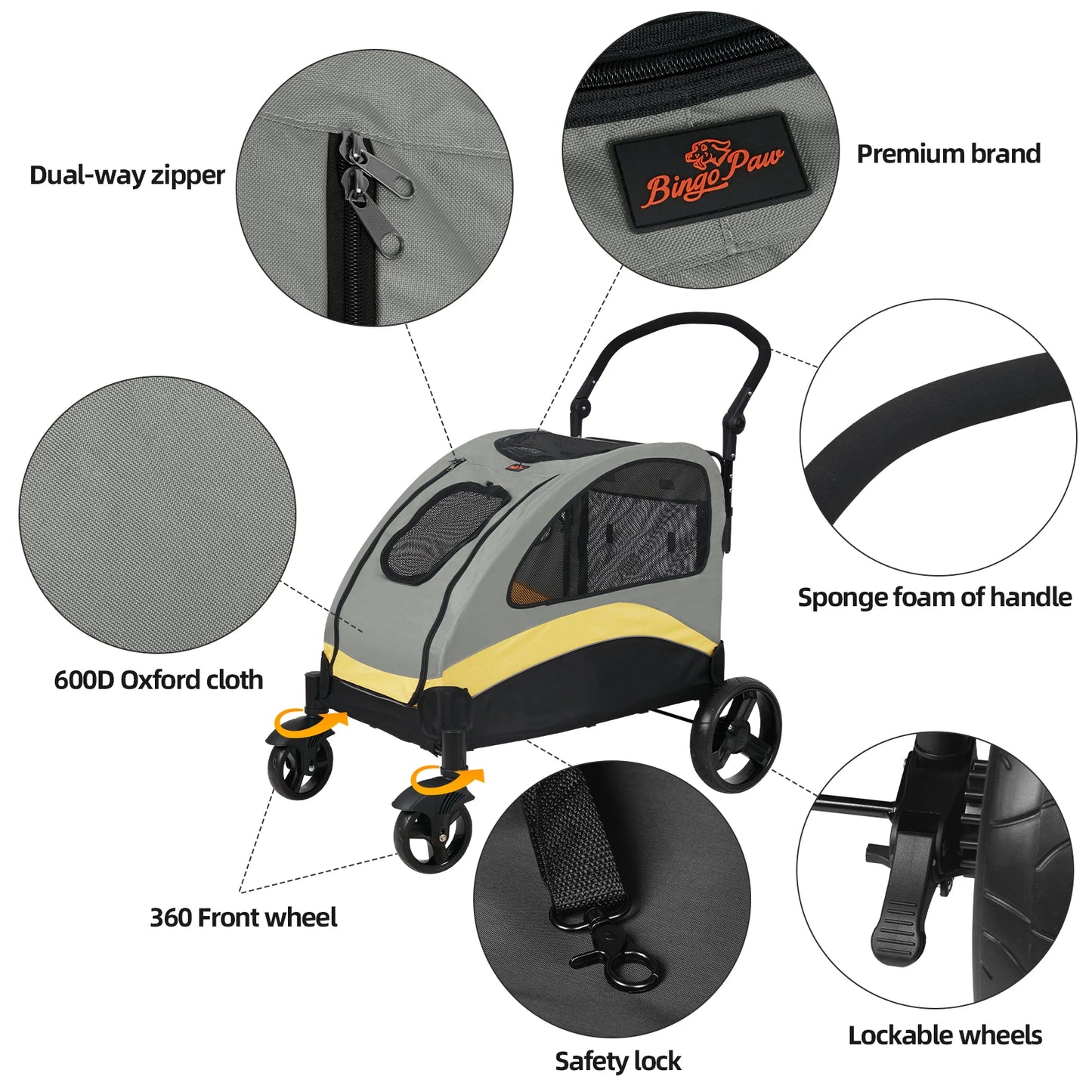 Dog Stroller Ultra-large 4 Wheels Foldable Cart Travel Trolley Outdoor Animal Carrier Load To 55kg