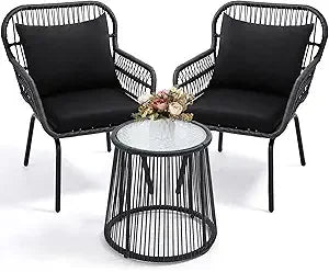 2 Luxury Outdoor Swivel Wicker Glider Chairs, Table, Overstuffed Washable Cushions,  Porch,Deck