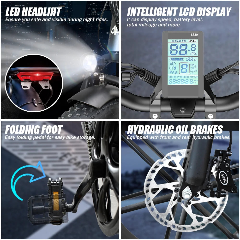 Electric Bike for Adults, Peak 1000W Foldable,35mph, Rng/35-50 Miles 48V 20AH Mountain Folding 20‘’