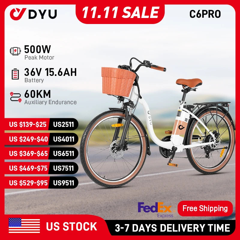 C6pro E-Bicycle Peak 500W Motor 36V15.6AH Lithium Battery Electric Bike  26 Inch city E-bike
