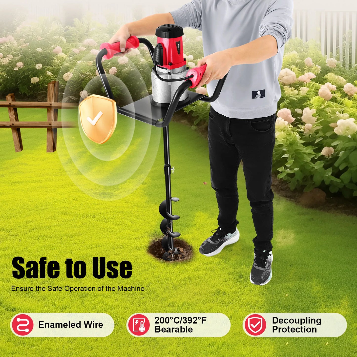 1.6HP Post Hole Digger – Powerful Soil Drill with Auger & Extension Rod for Fences, Trees, Shrubs