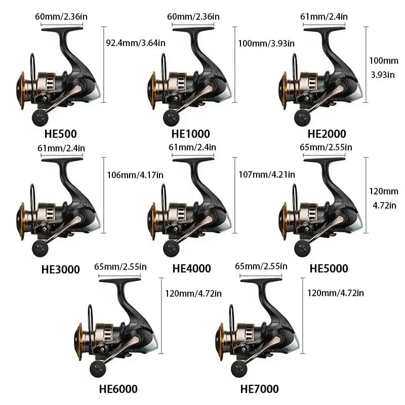1 Piece Two-Hand Rotating Fishing Reel, He1000-7000 Series, 5.2:1 Gear Ratio, 22.05lb Extraction