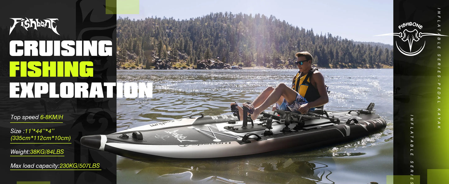 Fishing Kayak Boat Pedal Drive Siton Top Pedal Drive Kayak Orientation System, 11'*44"*4",Cap.507LBS