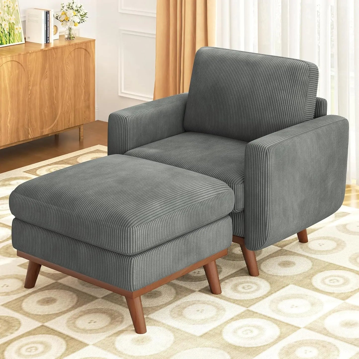 INDOOR 97" L-Shape Modular Sectional Sofa 3-Seat Corduroy Movable Otto green,black, Customized