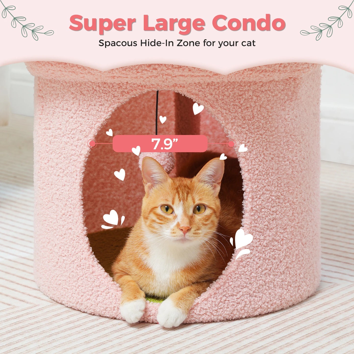 Cat Bed , up to Large Cat ,Removable Flower ,Cave Cat Hideaway, Indoor Cat House Condo