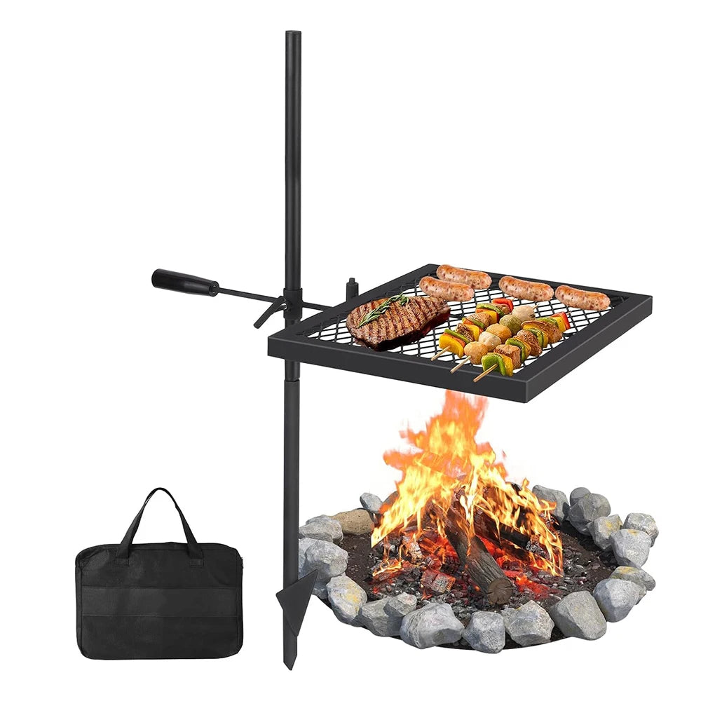 Swivel Campfire pit Grill, Carrying Bag Heavy Duty Steel Gratee Over open Fire Pits 360° Adjustable