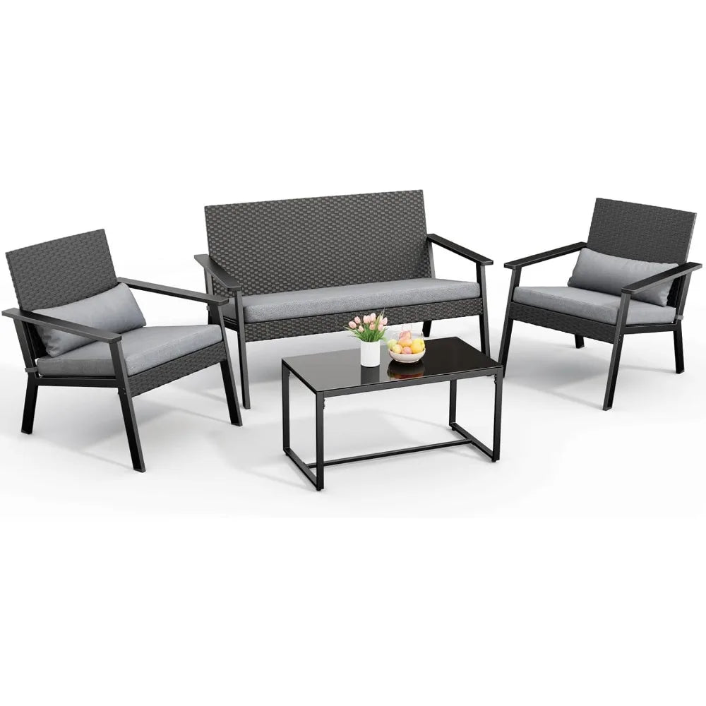 Outdoor Wicker Patio Furniture Set with Deep Seating Cushions ,Table,Balcony, Backyard, porch