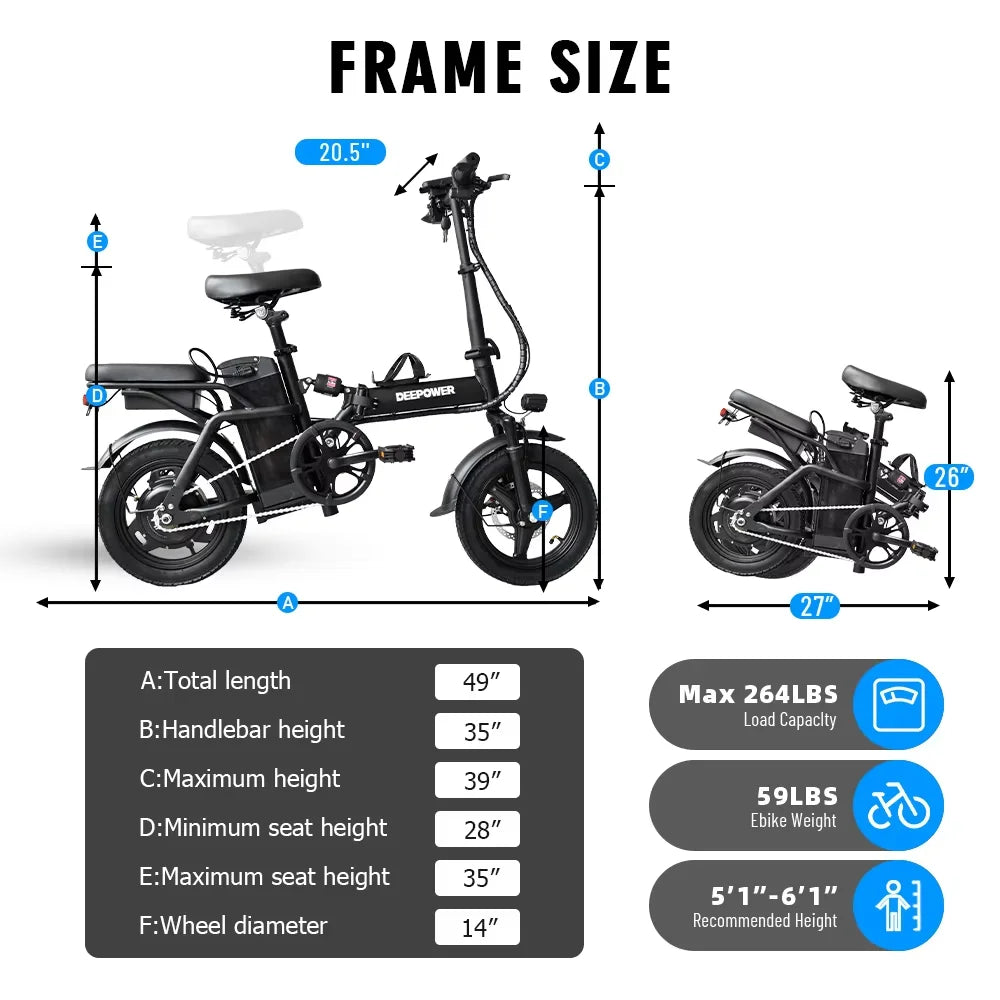 14 Inch Foldable E-Bicycle 400W Motor 48V 15AH Adult MiniSuitable for City Commuting Travel