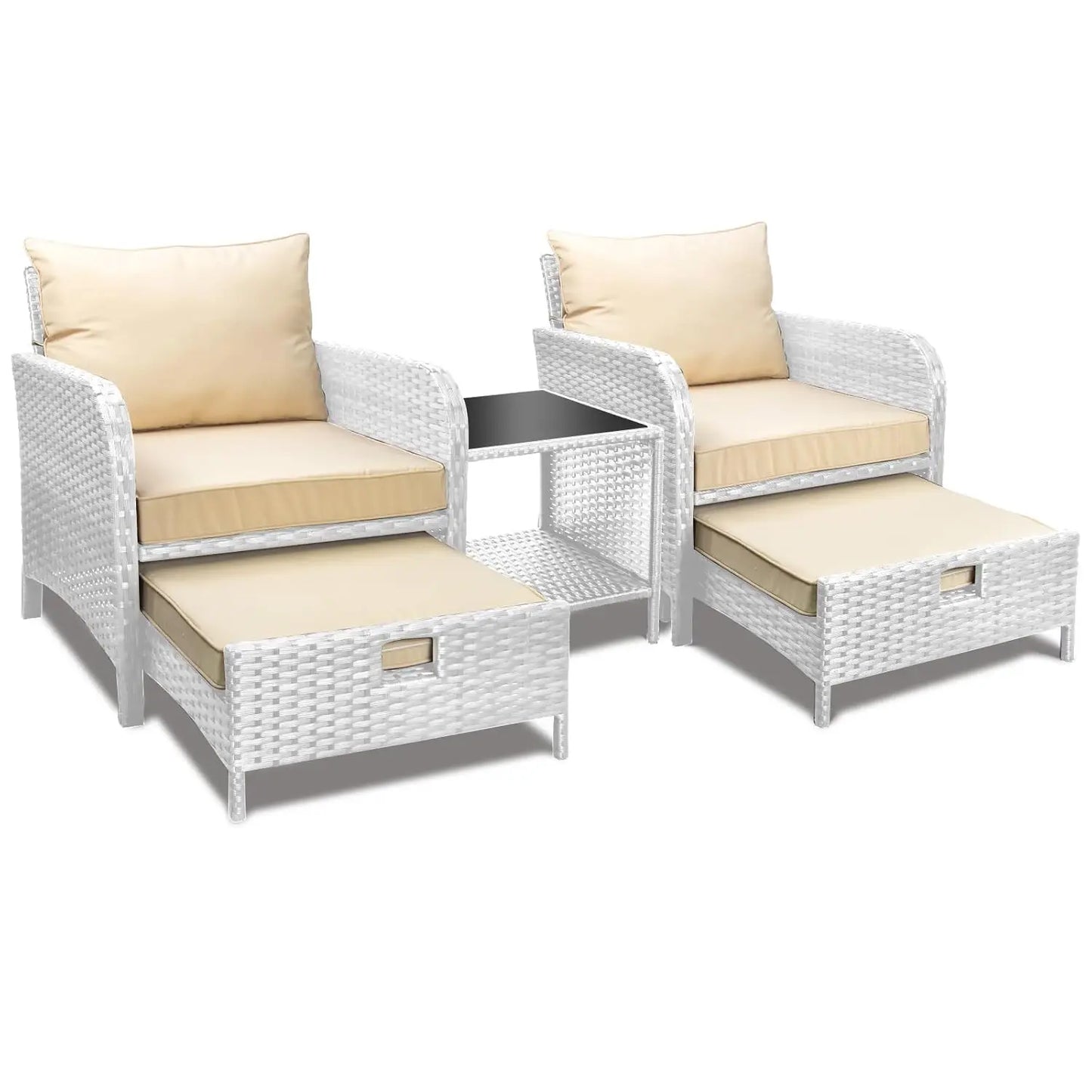Balcony Furniture 5 Piece Patio Conversation Set, PE Wicker Rattan .Soft Cushions 2, Customized