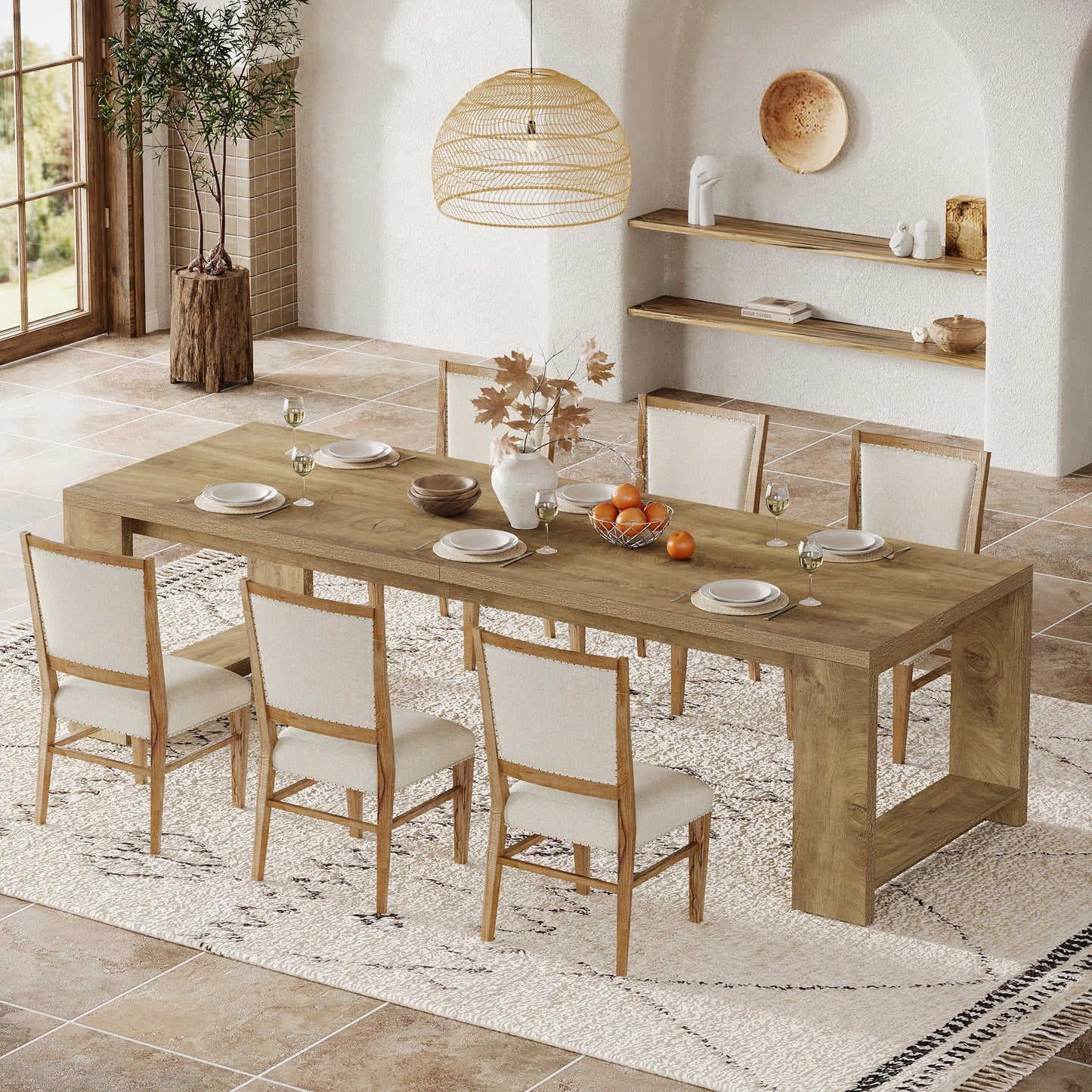 Tribesigns 86.61-Inch Dining Table for 6-8 People, Modern Long Kitchen Table,Pedestal Base, indoor