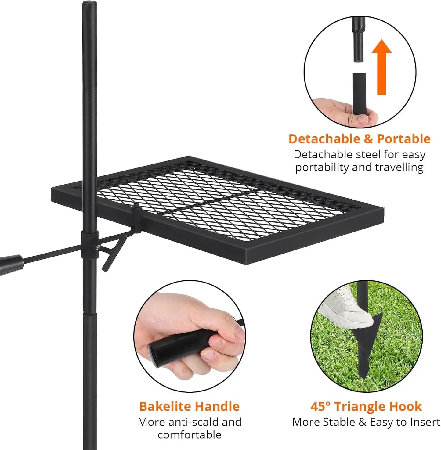 Swivel Campfire pit Grill, Carrying Bag Heavy Duty Steel Gratee Over open Fire Pits 360° Adjustable