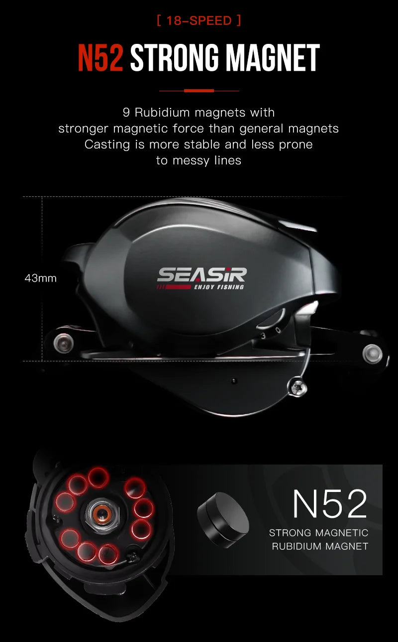 Cast X2 Baitcasting Reel 7.3:1 Hybrid Ceramic Bearing Carbon Fiber Washer Dual Bearing N52 Brake