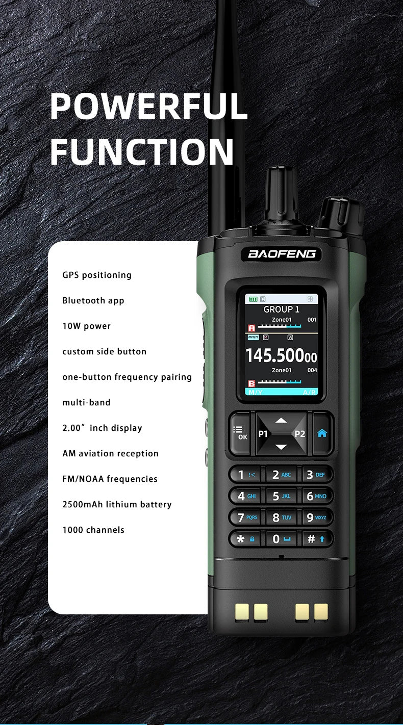 New UV-32 Walkie GPS 10W Bluetooth APP Prog,Multi Band Wireless Copy Freq.Type-C UV32 Ham 2 Way