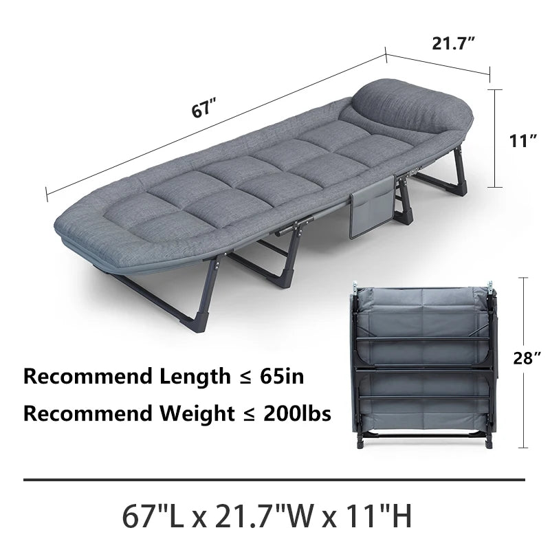 Sleeping Cots, Adults 6 Position,Portable & Foldable, Mattress /Pillow, Heavy Duty Sturdy Frame
