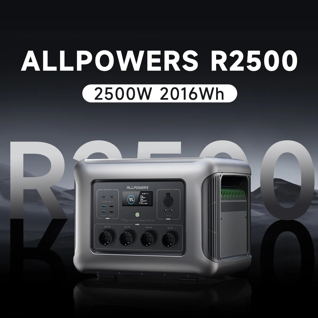 R2500 Solar Generator 2500W (4000W Peak), 2016Wh LiFePO4 Portable Power Solarpanel 4 AC Outlets