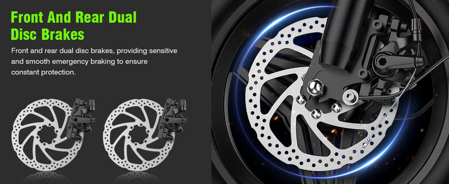 E-Bike, 500W48V15AH, 30MPH 14 inch E-Bike, 500lbs Load-bearing Multiple Shock Absorbers, Basket