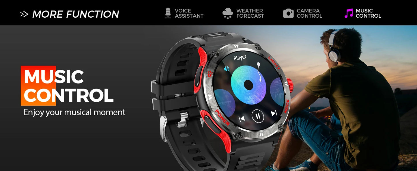 Smart Watch 3ATM Waterproof 1.53" KT76, Compass, LED Flashlight Heart Rate Sleep Analysis Bluetooth