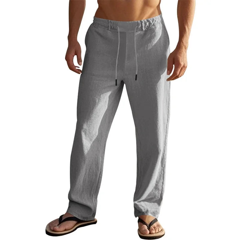 Men s Lightweight Drawstring Linen Pants-Pockets ComfortableTrousers for Summer Beach Wear