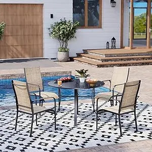 7-Piece All-Weather Rattan Patio Dining, 60" Wood Table, Removable Cushions & Umbrella Hole