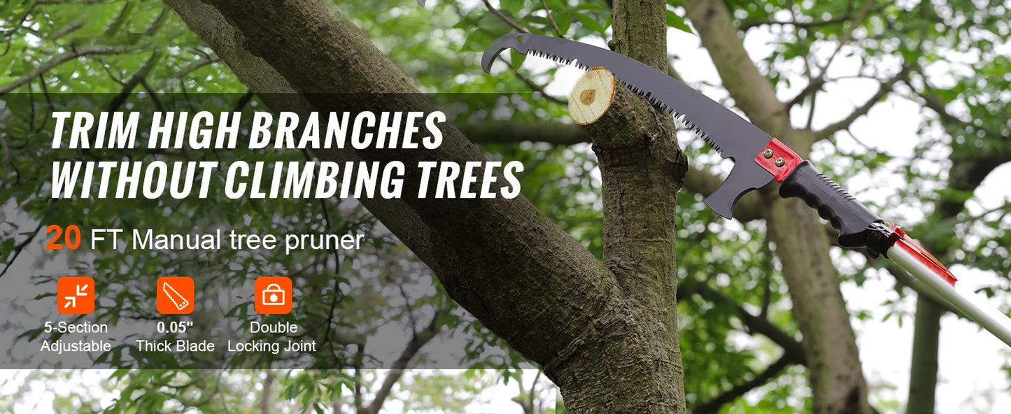 Manual Pole Saw Extendable Tree Pruner Sharp Steel Blade,Lightweight Aluminum Alloy Handle