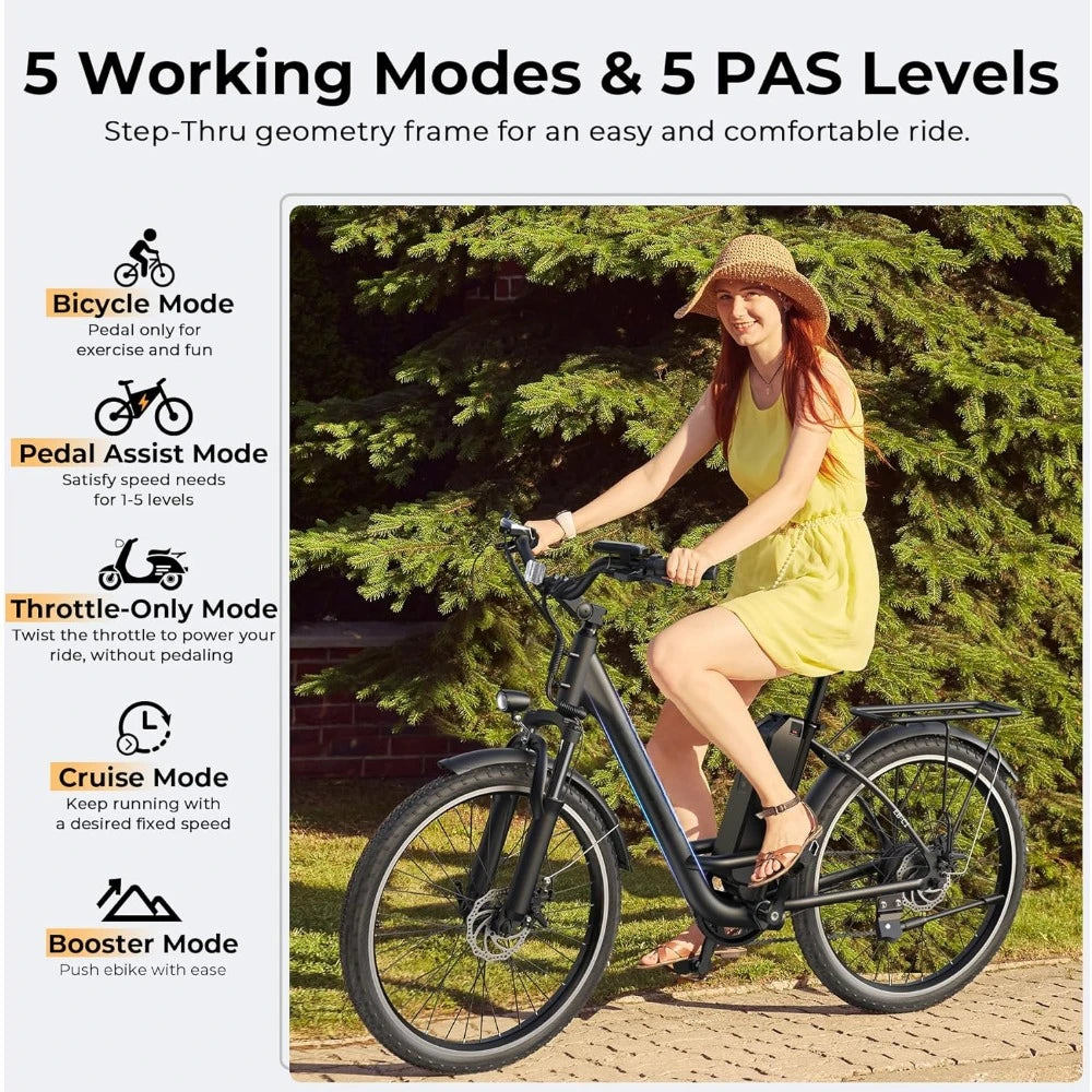 Electric Bike, 1000W Peak 48V Removable Battery, Adjustable Stem, Front Suspension,7 Speed, 26"
