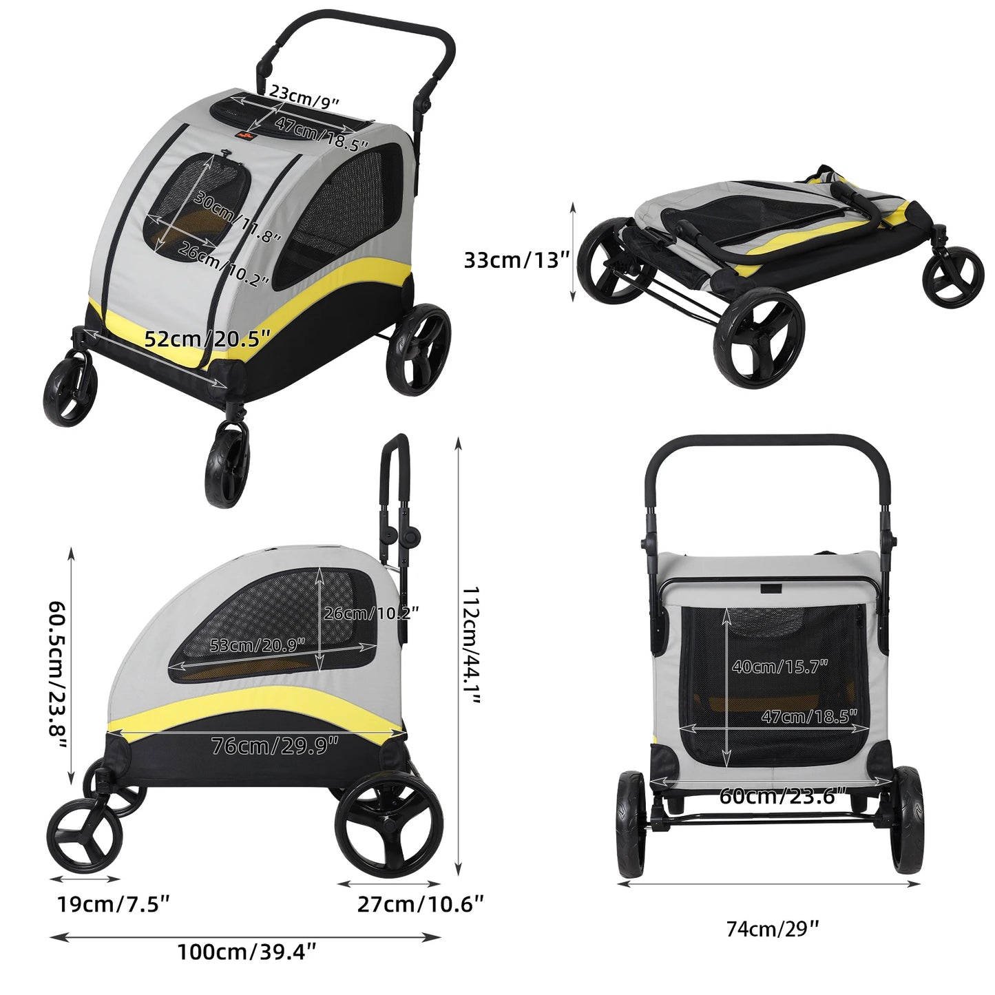 Dog Stroller Ultra-large 4 Wheels Foldable Cart Travel Trolley Outdoor Animal Carrier Load To 55kg