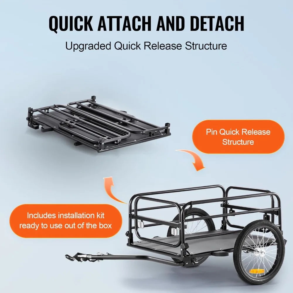 Bike Cargo Trailer, 88/100/160 lbs Load Capacity, Heavy-Duty Cart, Foldable Storage Universal Hitch