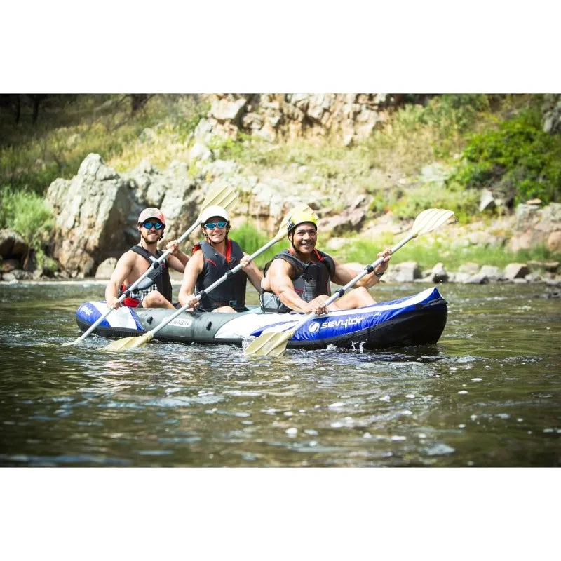 3-Person Inflatable Kayak, Adjust seats & Carry Handles, Heavy-Duty PVC Construction,Rugged Use