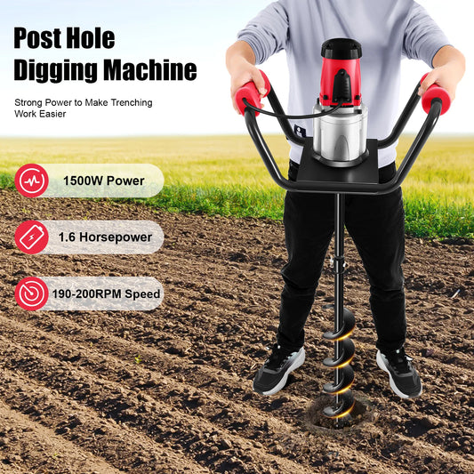 1.6HP Post Hole Digger – Powerful Soil Drill with Auger & Extension Rod for Fences, Trees, Shrubs